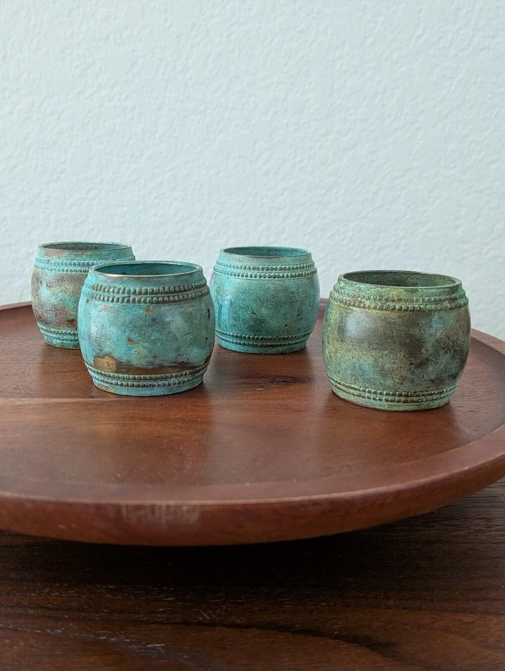 Set of 4 Painted Solid Brass Napkin Rings Vintage Turquoise